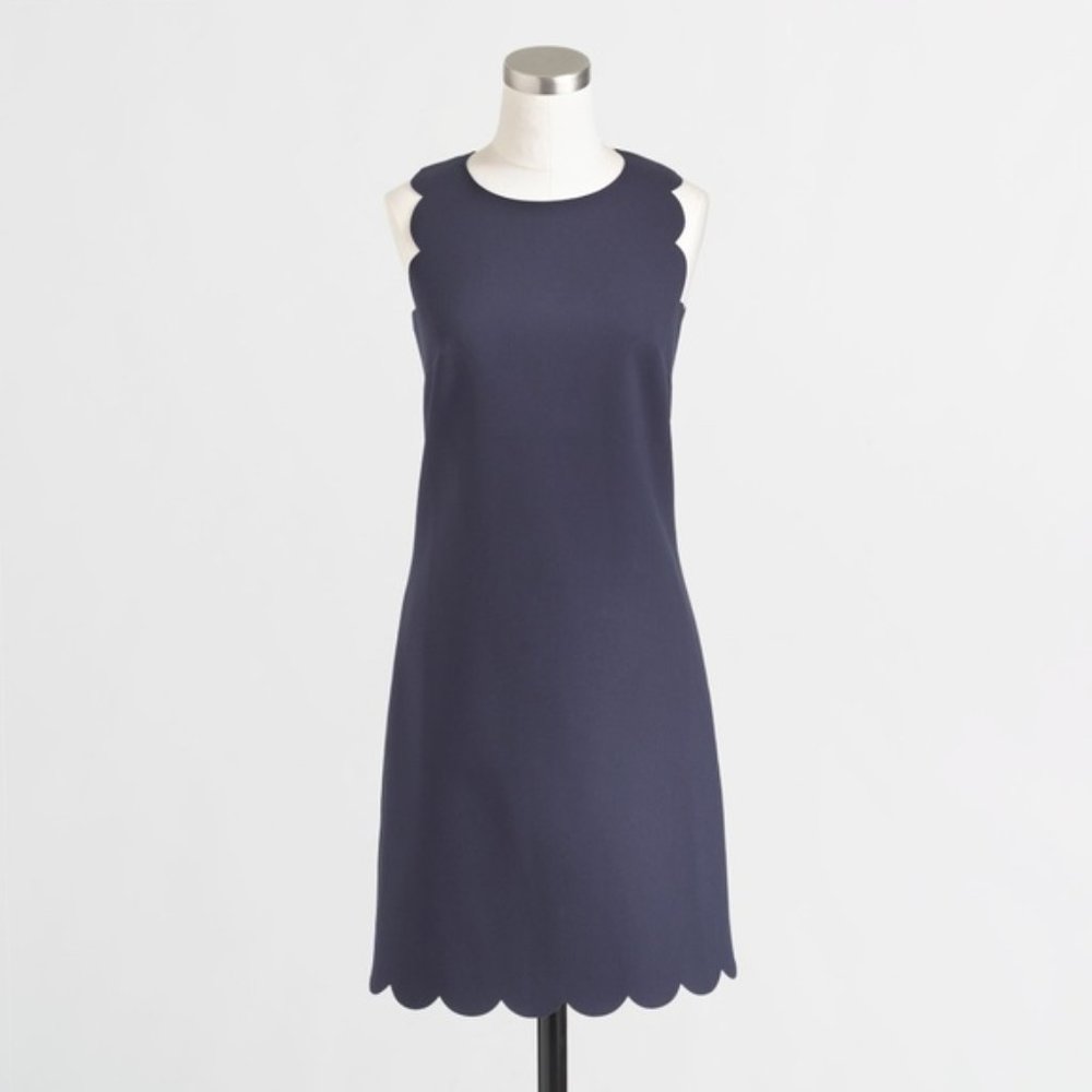 J. Crew Factory Scalloped Shift Dress - Navy, 4
